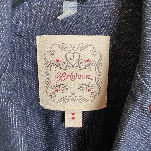 Brighton RARE Denim Cotton Follow Your Heart Embroidered Pea Style jean jacket - Picture 7 of 7